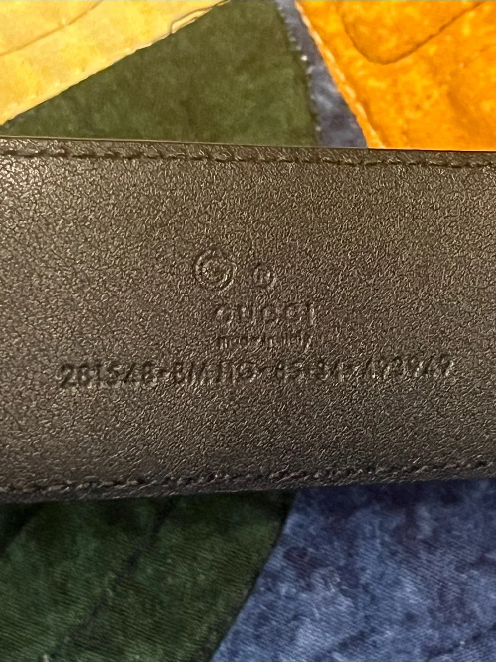 Gucci Black Embossed GG Leather Belt with Gold Buckle